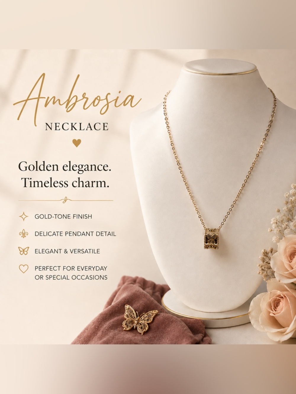 Park Lane Ambrosia Gold Tone Butterfly Pendant Necklace Elegant Chicy